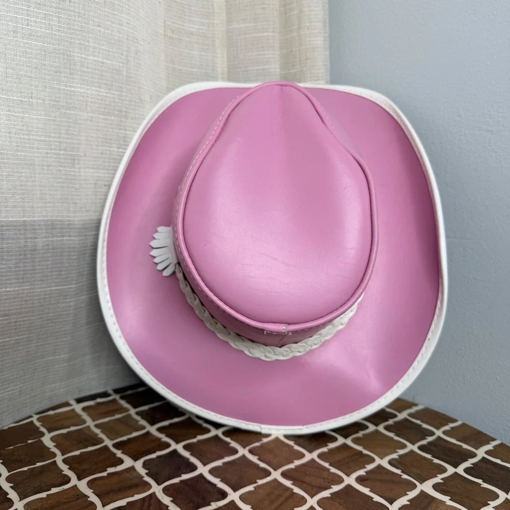 American Hat Makers Leather Cowboy Hat Braided‎ Trim Pink Women's S 6 3/4-6 7/8